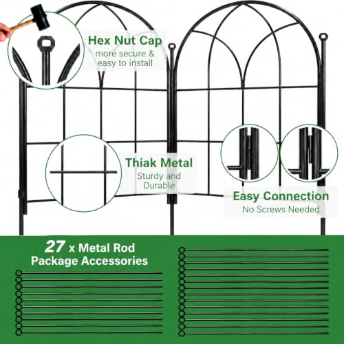 Decorative Garden Fence, 27.2 ft Rustproof No Dig Flower Bed Border 26 Pack - size: 26M-Arched Panels-27.2ft(L)x15.66" Arch H