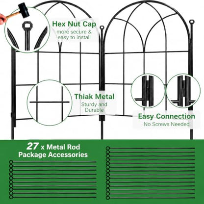 Decorative Garden Fence, 27.2 ft Rustproof No Dig Flower Bed Border 26 Pack - size: 26M-Arched Panels-27.2ft(L)x15.66" Arch H