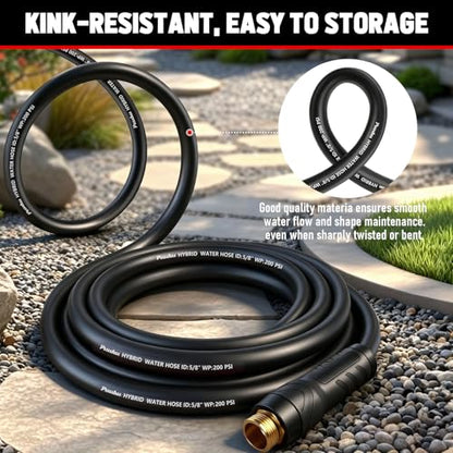 Garden Hose 6ft x 5/8", NON-EXPANDABLE Heavy Duty Premium Flexible Hose - color: Black, size: 6ft