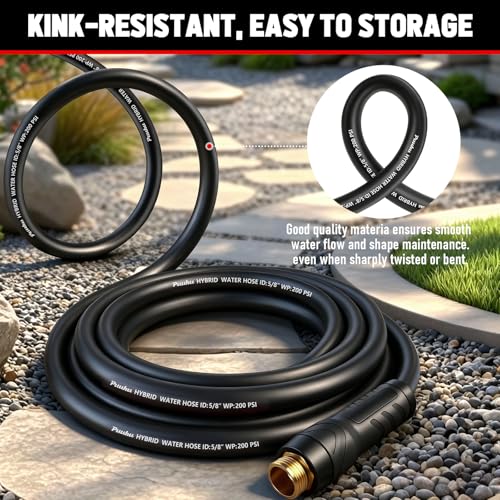 Garden Hose 100ft x 5/8", NON-EXPANDABLE Heavy Duty Premium Flexible Hose - color: Black, size: 100ft