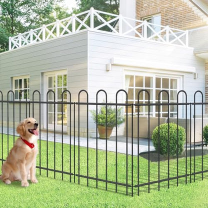 36” x 12’ Outdoor Metal Garden Fence, No-Dig Dog Fence Panels with Stakes - size: Multi Arch 36″H x 12ft (6Panels)