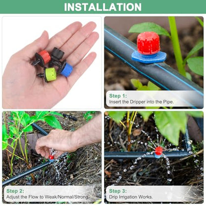 M METERXITY 100-Pack 360 Degree Adjustable Irrigation Dripper, 1/4 Inch Barbed Emitter Drip Sprinklers for Garden/Greenhouse/Flower Bed/Watering System, Anti-Clogging Emitters [Blue] - color: Blue