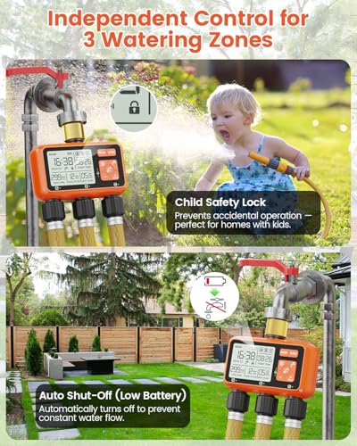 Sprinkler Timer 3 Zone with Brass Inlet Water Timer for Garden - size: 3 Outlet