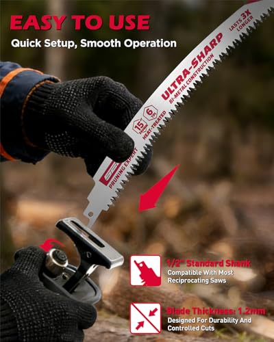 15 Inch Japanese Teeth Reciprocating Saw Blades, 6TPI Arc Edge Wood Pruning Saw Blades Set for Tree Trimming, Wood Cutting, 5 Pack - color: 5-Pc 15" Extended-Reach Pruning