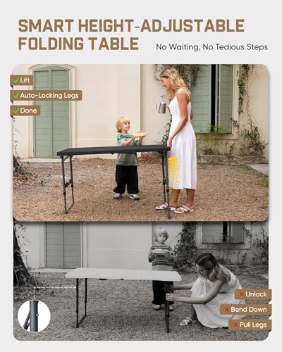 FanttikOutdoor Folding Table 4 Foot Quick Adjust Portable Plastic 4 Heights - color: Black