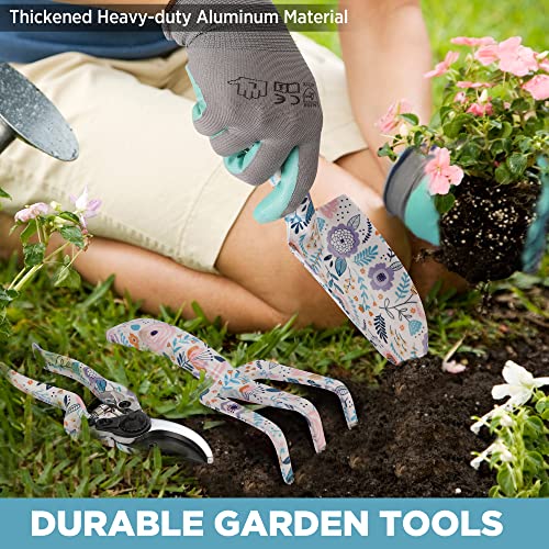 WORKPRO 5PCS Garden Tool Set, Aluminum Heavy Duty Gardening Tool Set - style: White with bag