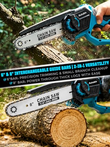 8 & 6 Inch Electric Pole Saw & Mini Chainsaw for Tree Trimming - color: Blue, size: 8&6inch