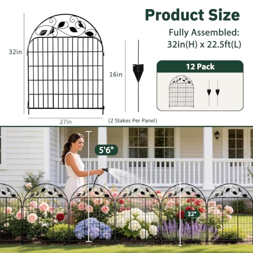 Decorative Garden Fence, 32in H x 12ft L Arched Metal Animal Barrier Fence, Rustproof Dog Fence Outdoor, 10 Panels Sturdy No Dig Garden Border Fence for Flower Beds, Landscaping and Yard - size: 10 Panels-32in(H)x22.5ft(L)-Dome