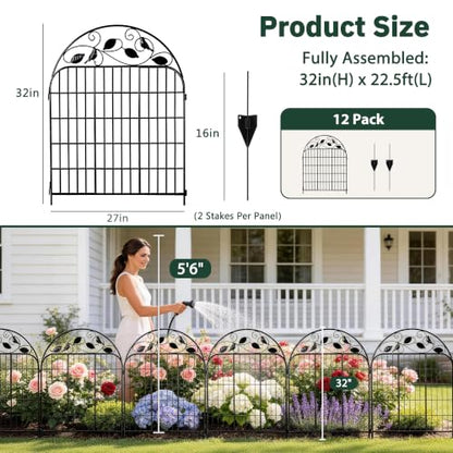 Decorative Garden Fence, 32in H x 12ft L Arched Metal Animal Barrier Fence, Rustproof Dog Fence Outdoor, 10 Panels Sturdy No Dig Garden Border Fence for Flower Beds, Landscaping and Yard - size: 10 Panels-32in(H)x22.5ft(L)-Dome