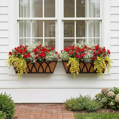 24 Inch Window Box Planter with Coco Liner for Hanging Outdoor Plants - size: 2 Pack, style: Crisscross