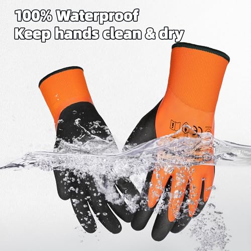 Schwer 2 Pairs Waterproof Work Gloves Double Latex Coated, CR3306, S - color: Waterproof Orange, size: Small