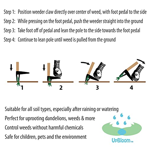UpBloom - Stand Up Weed Puller Tool with Long Handle - Remover Yard and Garden for Easy Gardening - Durable Hand Supplies