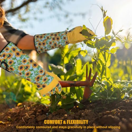 Sunflower Gardening Gloves Thorn Proof for Women Touchscreen Fingertips - style: Long