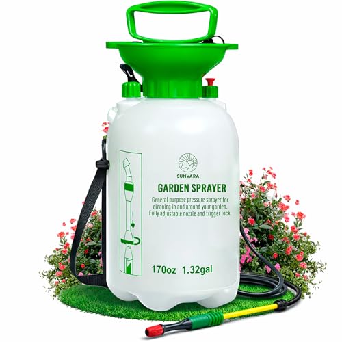 1.3 Gallon Pump Pressure Sprayer (5L) – Lawn and Garden Sprayer with Adjustable Nozzle & Shoulder Strap – for Watering Plants, Weeds, Fertilizer & Outdoor Cleaning