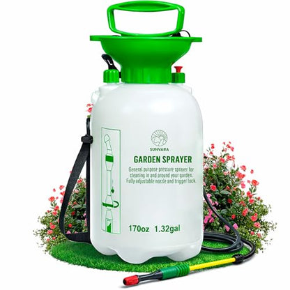 1.3 Gallon Pump Pressure Sprayer (5L) – Lawn and Garden Sprayer with Adjustable Nozzle & Shoulder Strap – for Watering Plants, Weeds, Fertilizer & Outdoor Cleaning