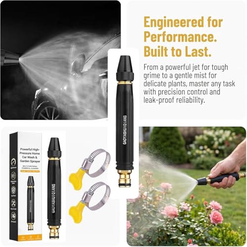 2026 High Pressure Car Wash Nozzle, Adjustable Jet Spray Nozzle for Garden Hose, Heavy Duty Metal Water Hose Nozzle with Quick Connector, Clamps for Car Washing, Patio Cleaning, Watering Plants