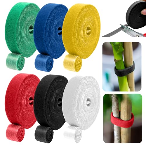 Colorful Nylon Plant Ties Multipurpose Strap Roll for Garden Cable Organizing, Adjustable Fastening Cord for Plants and DIY Projects - color: 6Pack