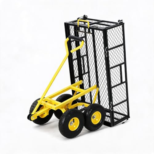 Steel Garden Dump Cart, 900LBS Garden Wagon with Removable Sides - color: Black