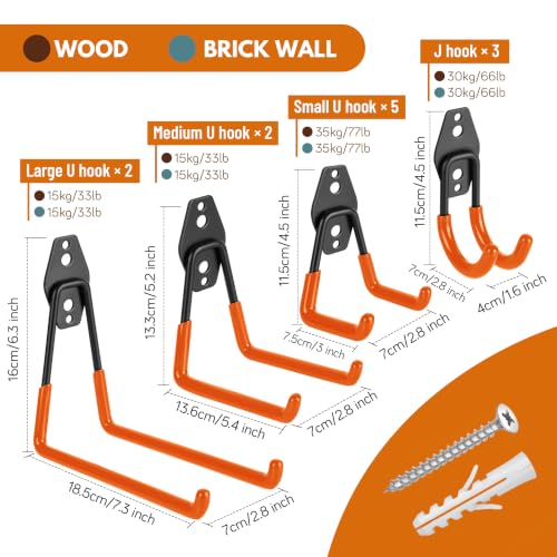 RECAPS 12 Pack Heavy Duty Garage Hooks, Garage Storage Hooks Wall Mount - color: Orange