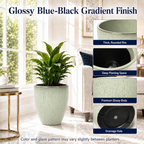 Usocik Large Outdoor Planters, Set of 4, 10/12/21/24 Inch, Cream Glazed - color: Seafoam Green Glaze