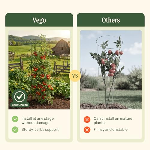 Vego 3-Panel Tomato Cage for Garden & Pots, Rust-Resistant Tomato Stakes Plant Cage Trellis Support for Climbing Vegetables Plants - 14.5" Triangle 3 Pack - size: 14.5 inch