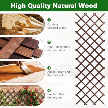Expandable Garden Lattice, 38"x89" Wooden Trellis for Climbing Plants 2PCS - color: Brown-2PC, size: 38" x 89"