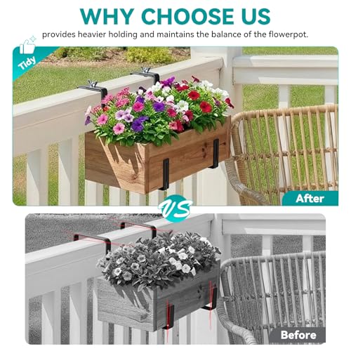 Adjustable Planter Box Brackets,Enhanced Bottom Support,Universal Outdoor Hanging Brackets,Flower Box Brackets for Fence Railings, Windowsill, Patio, Garden,Balcony. (6, Black) - color: Black