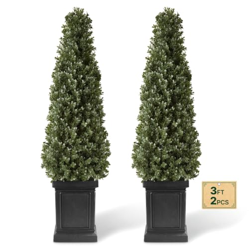 VEVOR Artificial Boxwood Topiary 3.3 Ft Set of 2 with Sturdy Pot Greenery - color: Green, size: 3.3FT