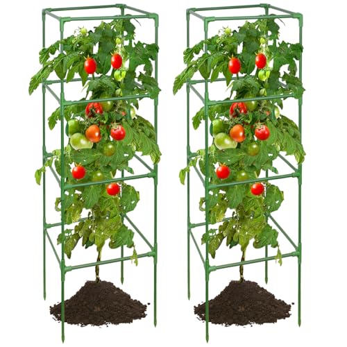ZeeDix 60 Inch Heavy Duty Tomato Cages for Garden with Clips 2 Pack - color: Green-2 Pack, size: 60-inch