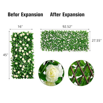 DOEWORKS Expandable Faux Ivy Trellis Fence, Patio Privacy Screen, 2 Pack - color: White Rose Greenery, size: 16 x 45 in, 2 Panel