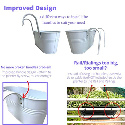 LaLaGreen Modern Rail Planter (9.8 in, 6 Pack) White Metal Deck Buckets - size: 9.8" (25 cm) x 6 Pack
