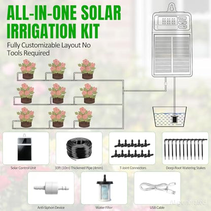 Solar Automatic Drip Irrigation System,Auto Self Watering Kit with Timer