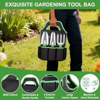 Yesker Gardening Tools 7-Piece Heavy Duty Garden Tool Set Gardening Supplies Gifts for Women Men Gardening Hand Tool Kit with Non-Slip Ergonomic Handle, Durable Garden Bag, Pruning Shears, Black Green - size: 7PCS Black Green