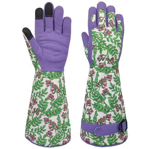 Thornproof Rose&Cactus Gardening Gloves,Gauntlet Garden Glove,Gifts - color: Purple Flower, size: Large