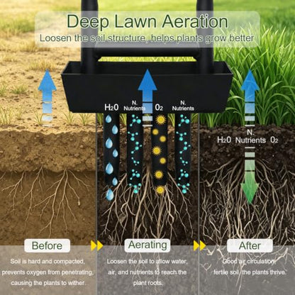 4-Tine Lawn Aerator with Soil Tray – 39.5" Manual Coring Tool for Grass, Yard & Compacted Soil – 4.5" Hollow Tines, Upgraded 4-Tine Design