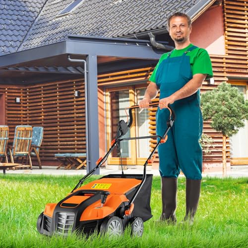 Goplus 2-in-1 Scarifier and Lawn Dethatcher, 16-Inch 15A Corded Electric Dethatcher w/ 14.5-Gal Collection Bag, 3-Position Height Adjustment & 5-Position Depth Adjustment, for Grass Garden Yard - color: Orange, size: 16-Inch, 15-Amp Corded