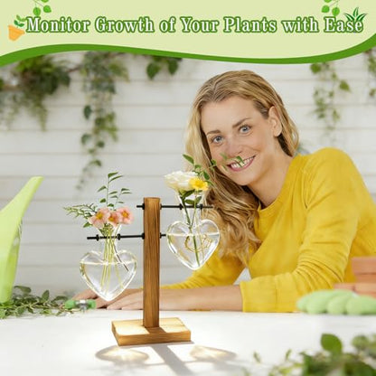 XXXFLOWER Plant Propagation Station Terrarium Wooden Stand 2 Love Bulb Vase - color: Transparent