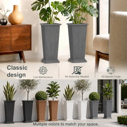 24" Set of 2 Tall Planters for Outdoor Plants, Gray Striped - color: Stripe Gray