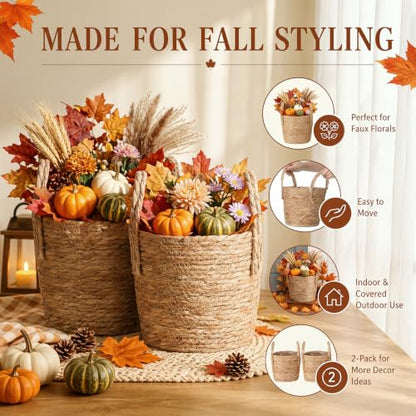 Novabright 2 Pcs Fall Woven Basket Planter, Wicker Planter, 10'', Natural - size: 10''