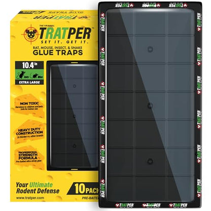 TRATPER Glue Traps for Mice,Rat,Mouse,Snake,Lizard,Insect. 10 Pack. Extra Strength,Pre-Baited Adhesive.Heavy Duty Plastic Tray.Non-Toxic,Chemical-Free Pest Control for Home. 10Pack - size: 10 Pack