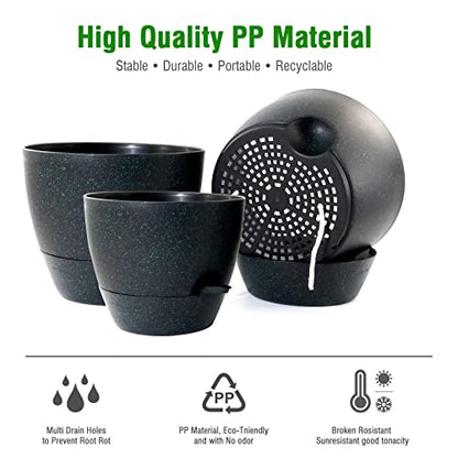 UOUZ Large Self Watering Pots, 12/10/9 Plastic Planters with High Drainage Holes and Deep Reservoir for Indoor Outdoor Garden Plants and Flowers, Black with Green Speckles - color: Black With Green Speckles