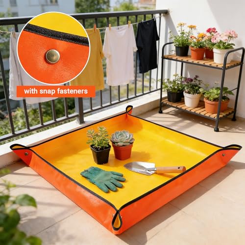 Repotting Mat for House Plants, Waterproof Portable Potting Mat Gardening Tray, Flower and Plant Care Transplanting and Potting Soil Mess Control - color: Yellow