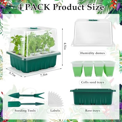 Seed Starter Tray, 48 Cells Indoor Seed Starter Kit, Flexible Silicone Designed Seedling Starter Trays, Germination Tray with Humidity Dome & Lids(4in Height), Reusable & Dishwasher Safe, BPA-FREE
