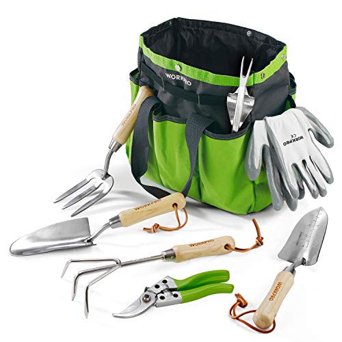 WORKPRO 8 Piece Garden Tools Set, Heavy Duty - color: Green