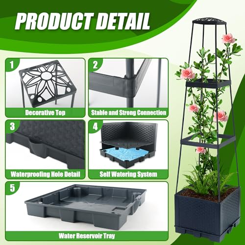 2 Packs Raised Garden Bed Tomato Planter Box with Trellis,44.8" Self-Watering Tomato Cage with Trapezoidal Trellis for Climbing Plants Flowers Vegetables Vine in Patio Garden Indoor Outdoor - size: 3 Tiers-44.8"