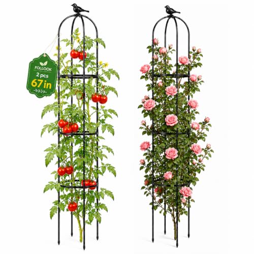 FOLLOOK Garden Obelisk Trellis for Climbing Plants Outdoor, 2 Pack - color: 67"-Black-2PK