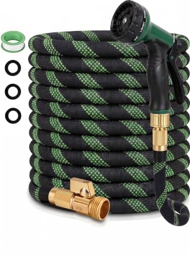 100 FT Garden Hose - Heavy Duty Non-Expandable Water Hose with 10-Function Nozzle, Kink-Free & Leak-Proof Flexible Yard Hose for Lawn and Car Washing（100FT) - size: 100FT