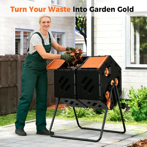45 Gallon Large Compost Tumbler Outdoor, Dual Chamber Compost Bin