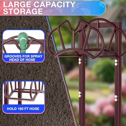 Qatsrin Garden Hose Holder Holds 160ft, Rustproof Water Hose Storage Bronze - color: Bronze