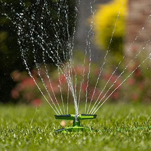 AMES Rotating Revolving Sprinkler with 3 Arms, 360 Degrees, Adjustable Lawn or Garden Watering, Large Spray Area Coverage, Easy Hose Connection, Green - style: Rotating Sprinkler